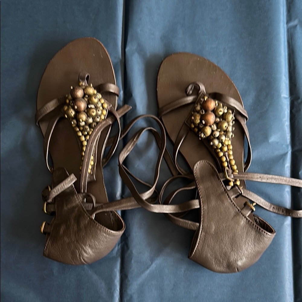 Antik Batik Brown Beaded Sandals